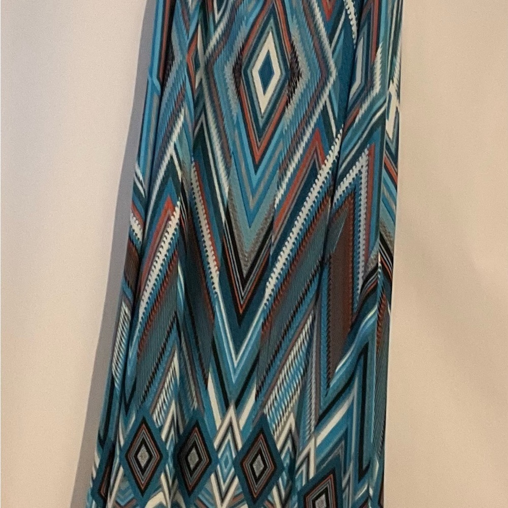 Robert Louis Teal and Blue Geometric Maxi Skirt